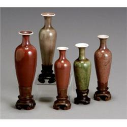 Group of Five Chinese Peachbloom Glazed, 'Amphora' Vases, Kangxi Mark and Period (1662-1722)...