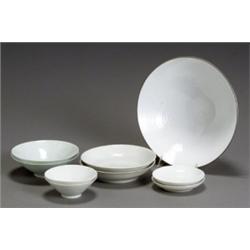 Group of Nine Chinese White and Celadon Glazed Bowls and Dishes, 19th Century, Consisting of...