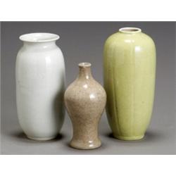 Group of Three Chinese Monochrome Crackle, Glazed Vases, 19th Century, Consisting of a whit...