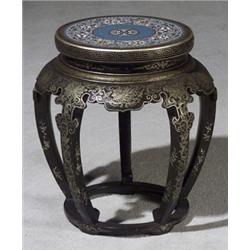 Chinese CloisonnT Enamel Inset Top Gilt and Polychrome Decorated Dark Brown Lacquer Stand, 20th...