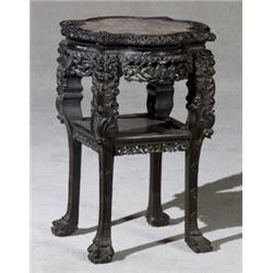 Chinese Marble Inset Top Hongmu Stand, Circa 1900, Some cracks and losses., Height: 32 in (...