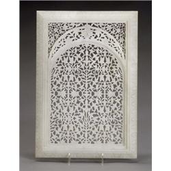 Late Florence S. Mahoney, Indian Carved and Pierced Alabaster, Architectural Panel, Agra, L...