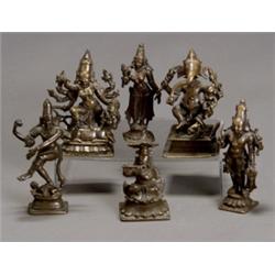 Group of Seven Indian Folk Bronze and Copper Alloy Religious Figures, 18th-20th Century, Cons...