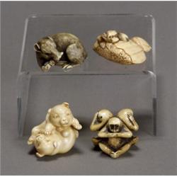 Group of Seven Japanese Netsuke Studies of Animals, 19th-20th Century, Consisting of an ivory...