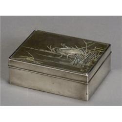 Japanese Inlaid Shibuchi and Silver Mounted, Lacquer Box, Meiji Period (1868-1912), The lid...