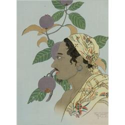 Paul Jacoulet (French 1902-1960), Two Woodblock Prints, The first, Man of Menado and Mangoste...