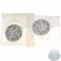 Pair of 1992 & 1996 (Rare Key Date) Canada $5 Fine Silver Maple Leafs Sealed in original pliofilm (T