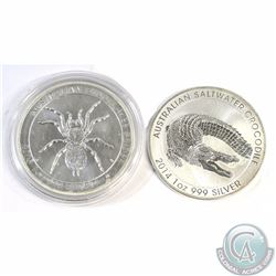 2014 Australian Saltwater Crocodile & 2015 Australian Funnel-Web Spider 1oz Fine Silver Coins (Tax E