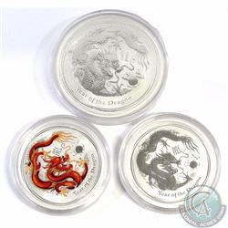 3x 2012 Australia Fine Silver Year of the Dragons Coins (Tax Exempt) You will receive the 1/2oz Drag