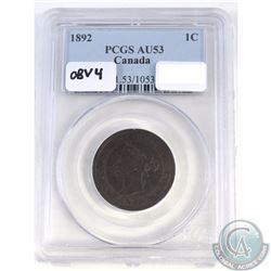 1-cent Canada 1892 Obverse 4 PCGS Certified AU-53