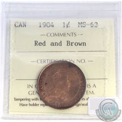 1-cent Canada 1904 ICCS Certified MS-63 Red and Brown