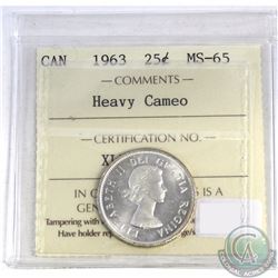 25-cent Canada 1963 ICCS Certified MS-65 Heavy Cameo