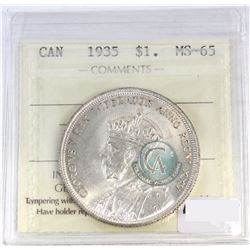 Silver $1 Canada 1935 ICCS Certified MS-65