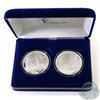 Image 1 : 2005 Cook Islands Freedom Tower "We Will Never Forget" 1oz .999 Fine Silver 2-coin Set in Blue Displ