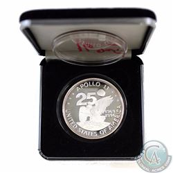 1994 USA Apollo 11 NASA 1oz .999 Fine Silver Round in Black Display Box (Capsule has writing & coin 