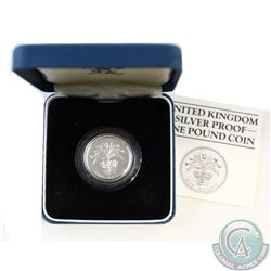 1984 United Kingdom Silver Proof One Pound Coin in Blue Display Box with COA.