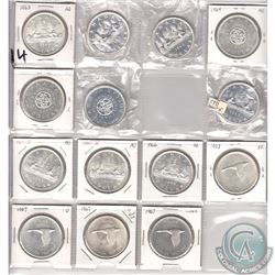 Lot of 14x Canada Silver $1 Dated 1963-1967 in Different Grades in Plastic 20-Pocket Page. 14pcs