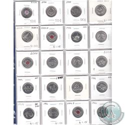 Lot of 20x Canada 25-cent Dated 1992-2006 in Plastic 20-Pocket Page. 20pcs