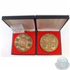 Image 1 : Lot of 2x Franklin Mint Annual Calendar/Art Solid Bronze Medals in Original Boxes Dated 1984 & 1985.