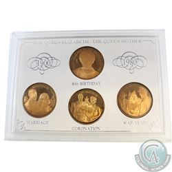 1900-1980 H.M. Queen Elizabeth The Queen Mother 4-coin Medal Set in Hard Plastic Holder. The Commemo