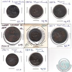 Estate Lot of 8x Various Canadian Bank Tokens from Lower Canada, Upper Canada Dated 1835-1857. 8pcs