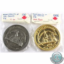 1996 Municipality of Val David 75th Anniversary Medals in Antique Pewter & Gold Plate. 2pcs