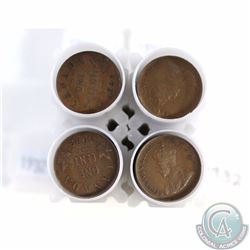 Estate Lot of 4x 1932 George V Canada 1-cent Roll of 50pcs as stated on holder. Sold as is, No Retur