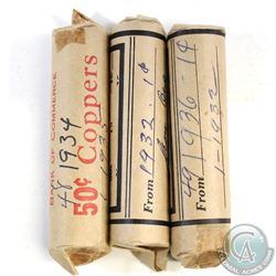 Estate Lot of 3x Canada 1-cent Paper Rolls of 50pcs. You will receive 49x 1936/1x 1932, 48x 1934/1x 