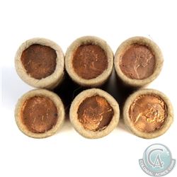 Lot of 6x Canada Double Head 1-cent Original Rolls of 50pcs. The dates of these rolls are unknown. 6