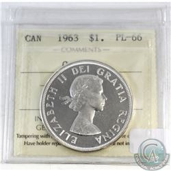 Silver $1 Canada 1963 ICCS Certified PL-66 Cameo