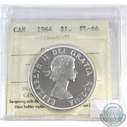 Silver $1 Canada 1964 ICCS Certified PL-66 Cameo