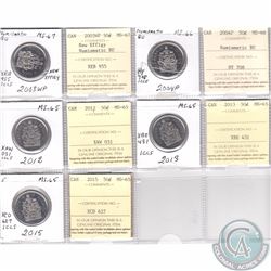 Mixed Page of 5x Canada 50-cent Dated 2003-2015 ICCS Certified MS-65 & MS-66/67 Numismatic BU. These