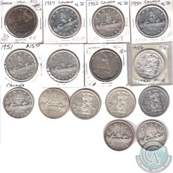 Estate Lot of 15x Canada Silver Dollars Dated 1950-1961. 15pcs