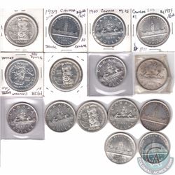 Estate Lot of 15x Canada Silver Dollars Dated 1936-1960.  15pcs