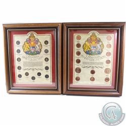 Canadian Penny and Dime Collections in Wooden Frames. These 14-coin and 13-coin sets feature the obv