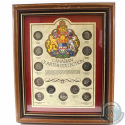 Canadian Quarter Collection in Wooden Frame. This 13-coin set features the obverse and reverse of ev