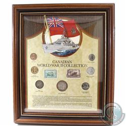 Canadian World War II Collection in Wooden Frame. This 7-coin and Stamp set features the 1-cent, 10-