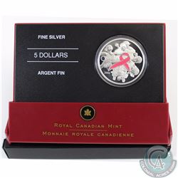 2006 Canada $5 Breast Cancer Pink Ribbon Fine Silver Coin (Outer sleeve tattered & capsule lightly s