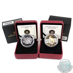 2013 Canada $20 The Beaver & 2014 $20 Iconic Polar Bear Fine Silver Coins. 2pcs (TAX Exempt)
