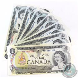 7 x 1973 $1 Notes in UNC Condition including a Scarce Prefix AFF. 7 pcs
