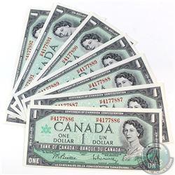 7 x 1967 $1 Notes with H/P Prefix and Consecutive Serial Numbers. 7pcs