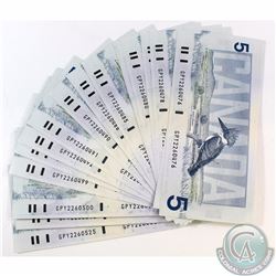 50 x 1986 $5 Notes with Prefix GPY with Consecutive Serial Numbers. 50pcs