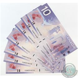 7 x 2001 $10 Notes with short run Prefix FEN and Consecutive Serial Numbers. 7pcs