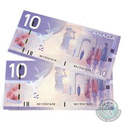2 x 2005 Replacement $10 Notes with Prefix BEY(3.460M-3.580M) and Consecutive Serial Numbers. 2pcs