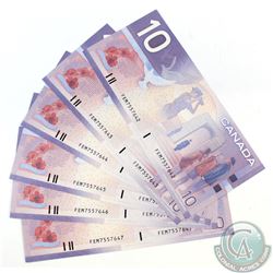 6 x 2001 Replacement $10 Notes with Prefix FEM(7.524M-8.226M) and Consecutive Serial Numbers. 6pcs