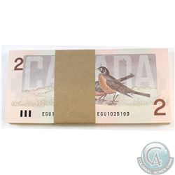 100 x 1986 $2 Notes with Bonin-Thiessen signature, EGU Prefix and Consecutive Serial Numbers. 100pcs