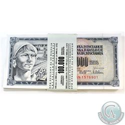 Original bundle of 100 x 1978 1,000 Dinara Banknotes from Yugoslavia all with Consecutive Serial Num