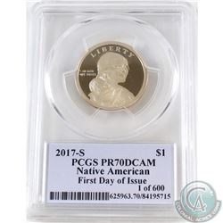 2017-S Native American Dollar PCGS Certified PR-70 Deep Cameo: Signed by THOMAS CLEVELAND *First Day
