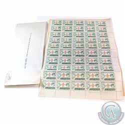 Original Sheet of 50x 1955 Special Boy Scout World Jamboree 5-cent Stamps.