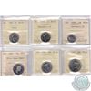 Image 1 : Lot of 6x Canada 5-cent, 10-cent, 25-cent & 50-cent ICCS Certified Coins Dated 5-cent: 1996 Far 6 MS